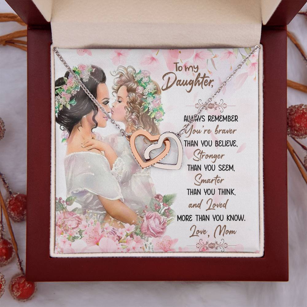 To My Daughter Necklace - Special Gift from Mom for Birthday, Christmas & Proud Mom Moments - Interlocking Hearts Necklace