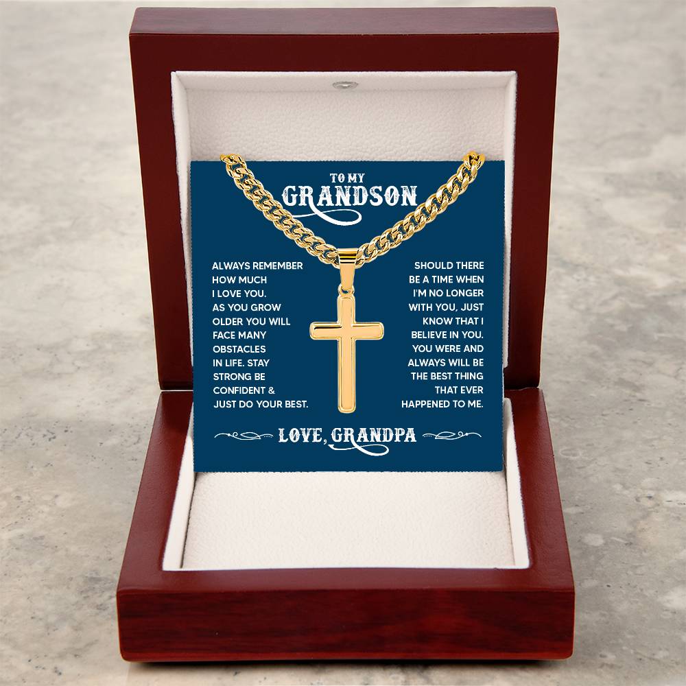 To My Grandson - Always remember how much I love you Artisan Cross with Cuban Link Chain