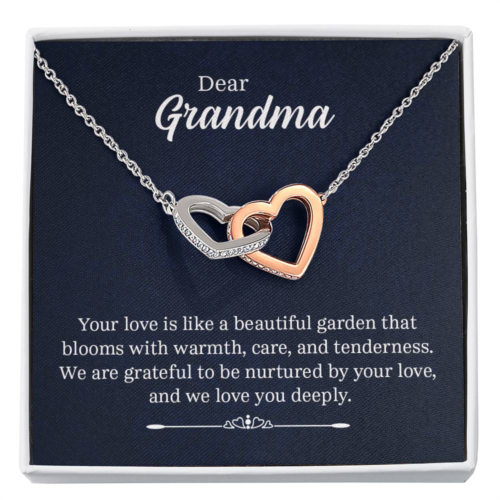 Dear Grandma - Your love is like a beautiful garden - Grandma Gift - Interlocking Hearts Necklace