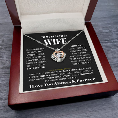 To My Wife Necklace - Soulmate Jewelry Gift from Husband for Birthday, Anniversary & Valentine’s Day - Crown Pendant Necklace