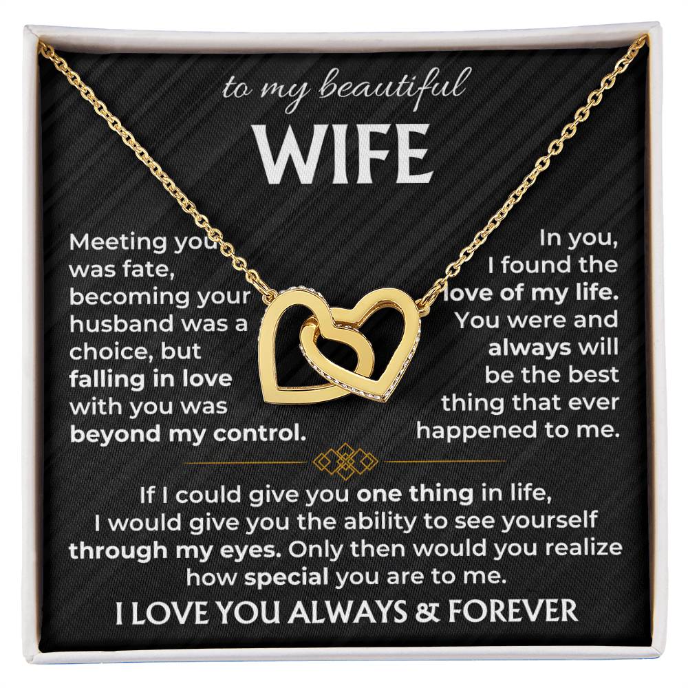 To My Wife Necklace from Husband - Emotional Jewelry Gift for Anniversary, Birthday & Valentine’s Day - Interlocking Hearts Necklace