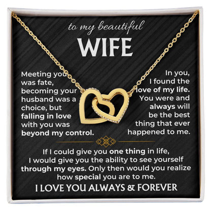 To My Wife Necklace from Husband - Emotional Jewelry Gift for Anniversary, Birthday & Valentine’s Day - Interlocking Hearts Necklace