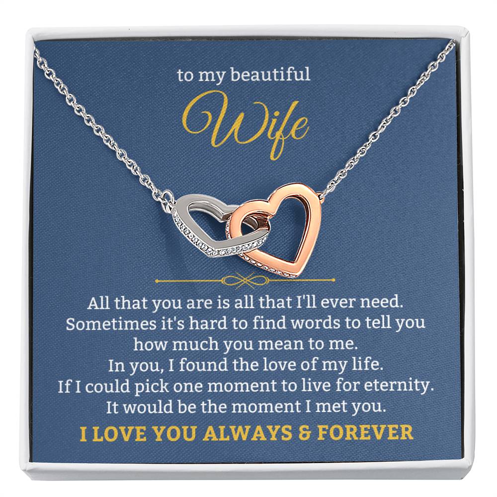 To My Wife Necklace - Romantic Jewelry for Valentine’s Day & Anniversaries - Interlocking Hearts Necklace