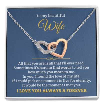 To My Wife Necklace - Romantic Jewelry for Valentine’s Day & Anniversaries - Interlocking Hearts Necklace