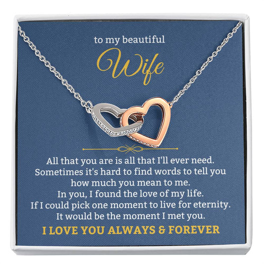 To My Wife Necklace - Romantic Jewelry for Valentine’s Day & Anniversaries - Interlocking Hearts Necklace