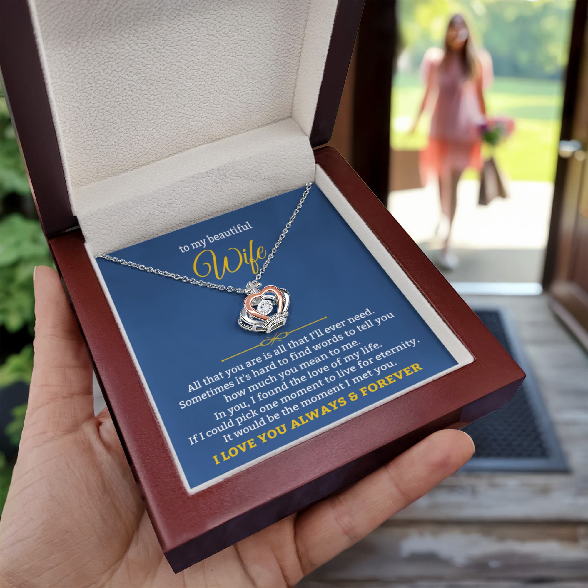 To My Beautiful Wife Necklace - Romantic Gift For Wives - Perfect For Anniversaries, Birthdays Or Special Occasions - Gifts For Her - Crown Pendant Necklace