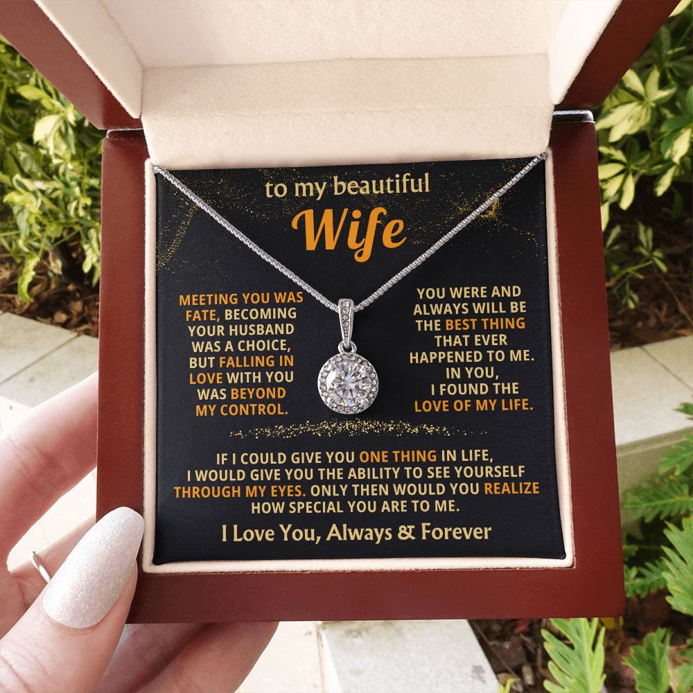 To My Beautiful Wife Necklace - Special Love Jewelry for Wife from Husband for Birthday, Anniversary & Valentine’s Day - Eternal Hope Necklace
