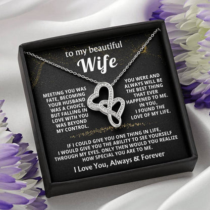 To My Beautiful Wife Necklace - Special Love Jewelry for Wife from Husband for Birthday, Anniversary & Valentine’s Day - Heart-to-heart Pendant Necklace