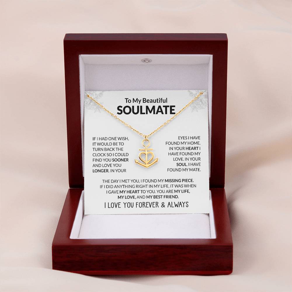 To My Beautiful Soulmate Necklace - Romantic Necklace Gift for Her for Valentine’s Day & Special Occasions - Anchor Pendant Necklace