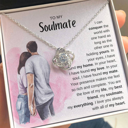 To My Soulmate Necklace - Soulmate Jewelry Gift for Valentine’s Day, Birthday & Romantic Celebrations - Love Knot Necklace