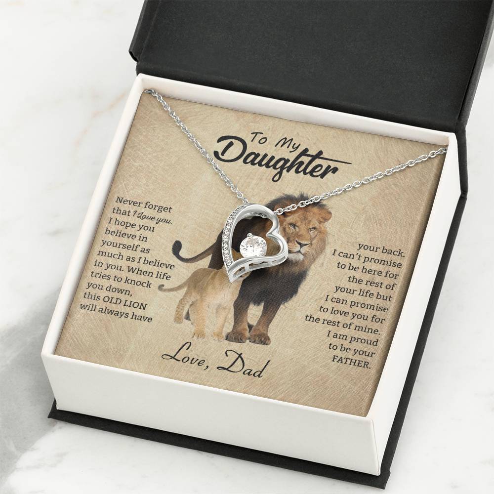 To My Daughter Necklace - Birthday Jewelry Gift from Dad - Old Lion - Forever Love Necklace