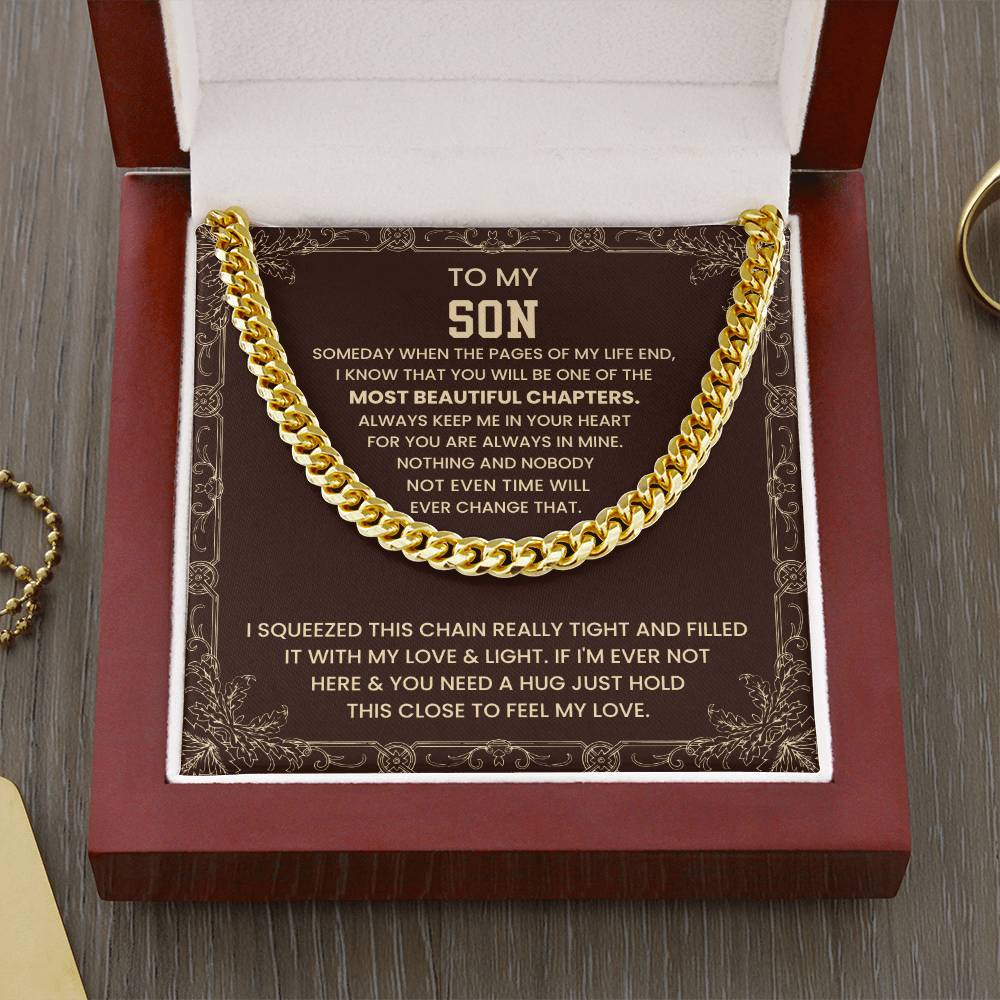To My Son Necklace - Just hold the close to feel my love - Cuban Link Chain