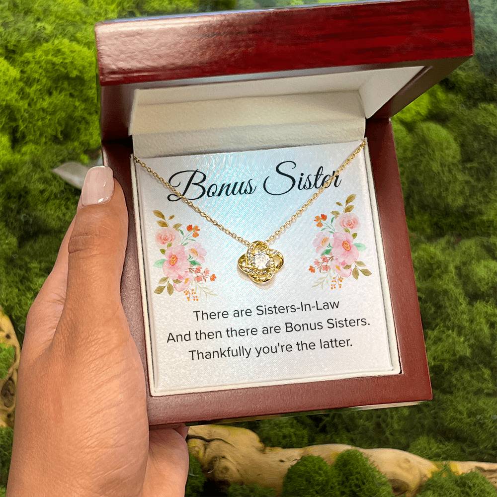 Gift for Bonus Sister - Thankfully You're the Latter - Love Knot Necklace