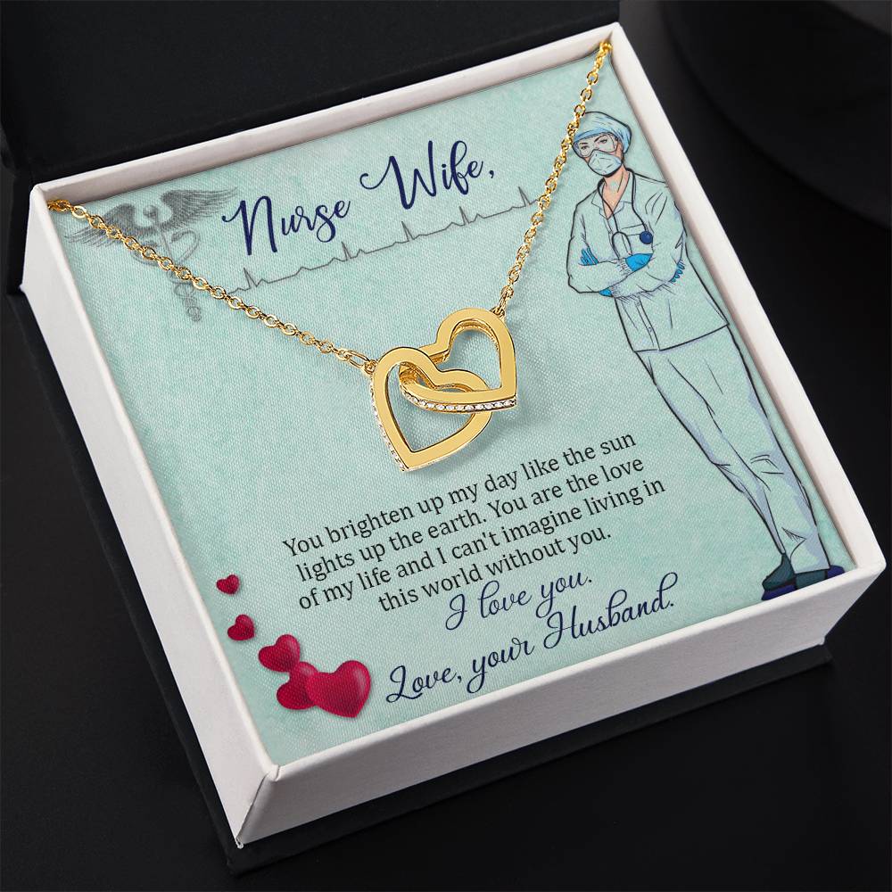 To My Nurse Wife Necklace - Sweet Romantic Jewelry for Wife - Interlocking Hearts Necklace