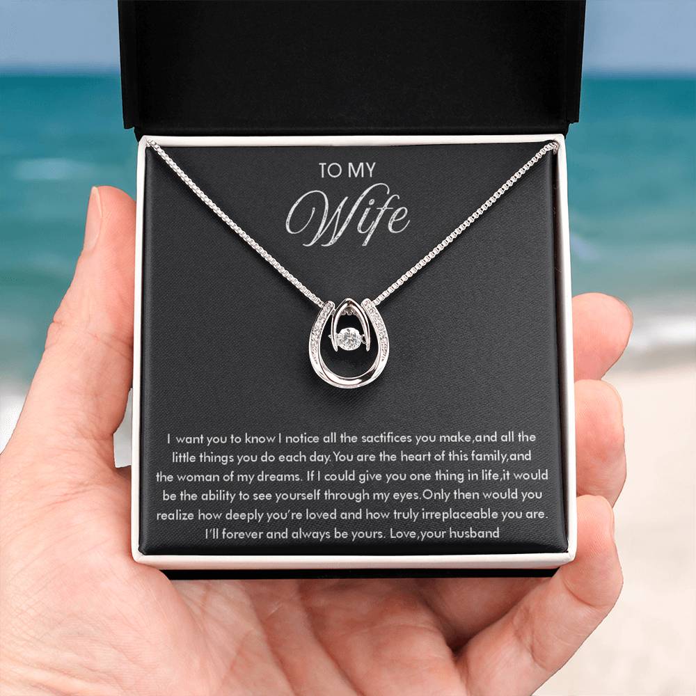 To My Wife Necklace - Beautiful Wife Jewelry Gift for Birthday, Valentine’s Day & Special Romantic Moments - Lucky In Love Necklace