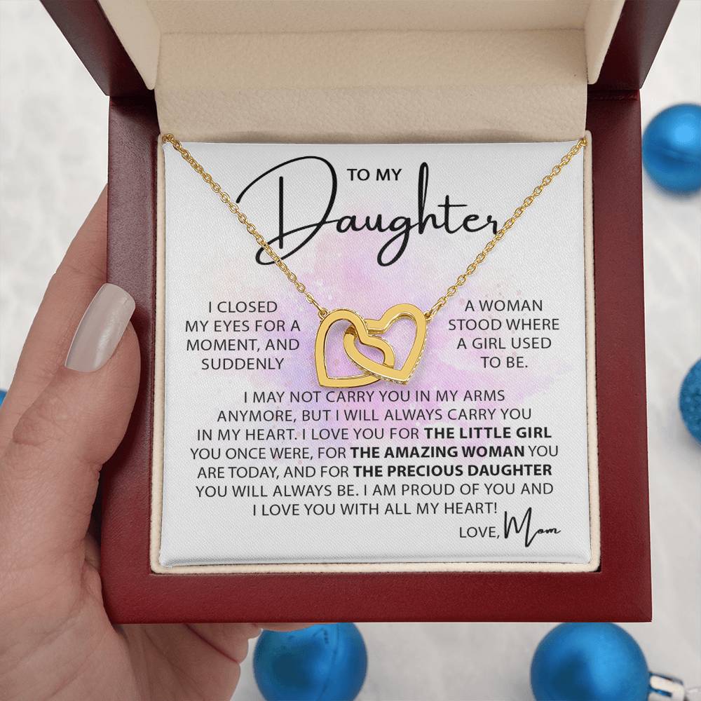 To My Daughter Necklace – Graduation & Christmas Gift from Mom – Interlocking Hearts Necklace