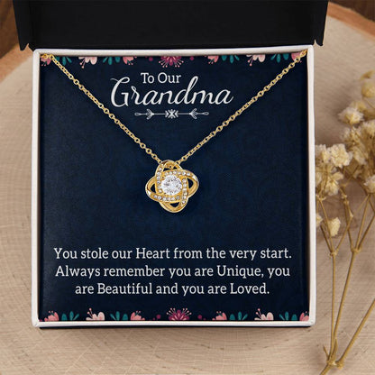 To Our Grandma Necklace - You stole our heart from the very start - Love Knot Necklace