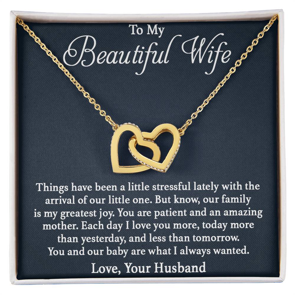 To My Wife Necklace - Romantic Christmas Gift from Husband with Love for Valentine’s Day & Anniversaries - Interlocking Hearts Necklace