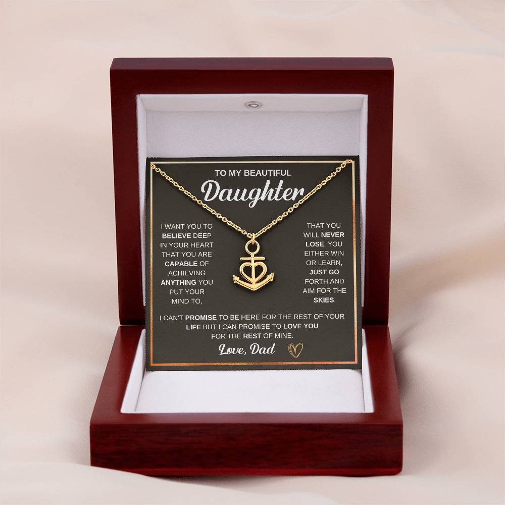 To My Daughter Necklace – Dad to Daughter Birthday Jewelry – Anchor Pendant Necklace