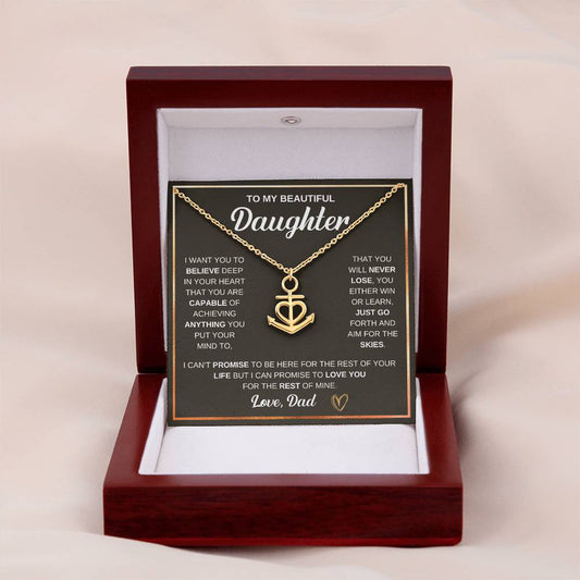 To My Daughter Necklace – Dad to Daughter Birthday Jewelry – Anchor Pendant Necklace