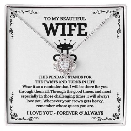 To My Beautiful Wife Necklace - Best Loving Jewelry Gift for Valentine’s Day, Anniversaries & Romantic Surprises - Love Knot Necklace