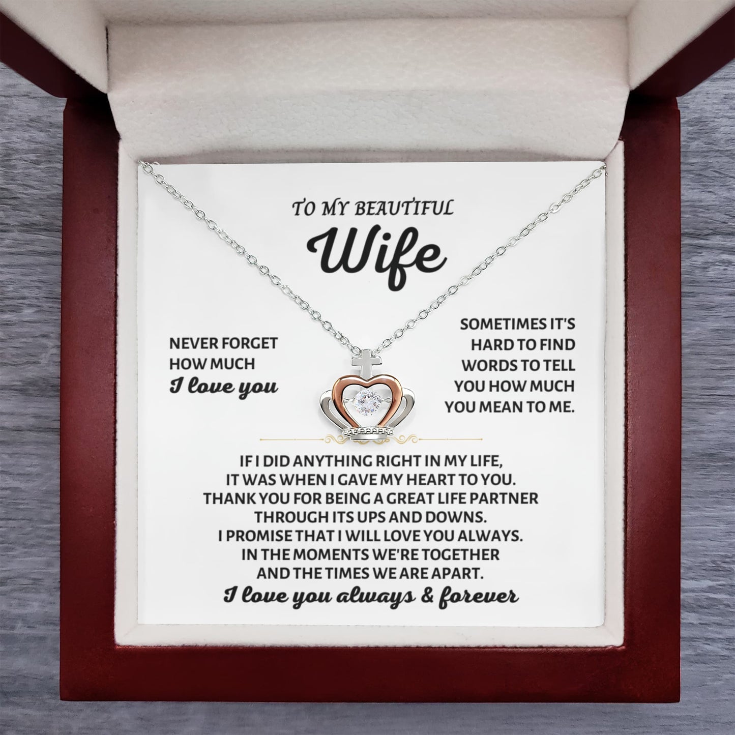 To My Wife Necklace - Romantic Jewelry for Valentine’s Day & Anniversaries - Crown Pendant Necklace