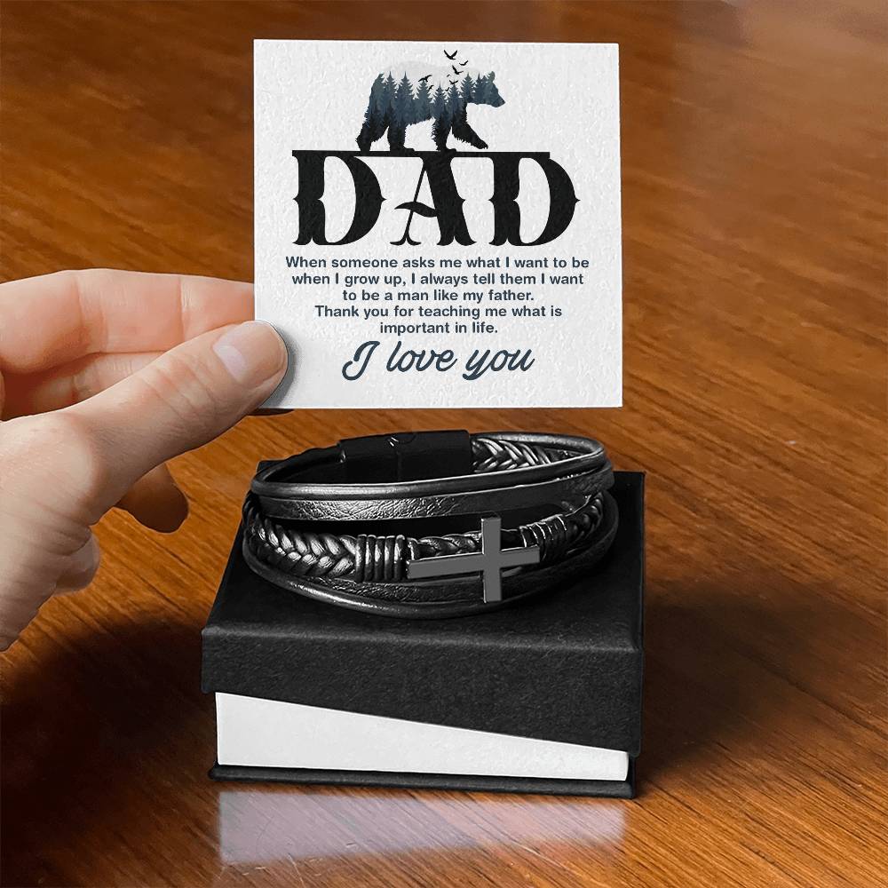 Leather Bracelet-Dad-When someone asks me Men's Cross Bracelet