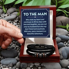 Romantic Bracelet for Husband, Leather Jewelry Gift with Sentimental Card, To the man