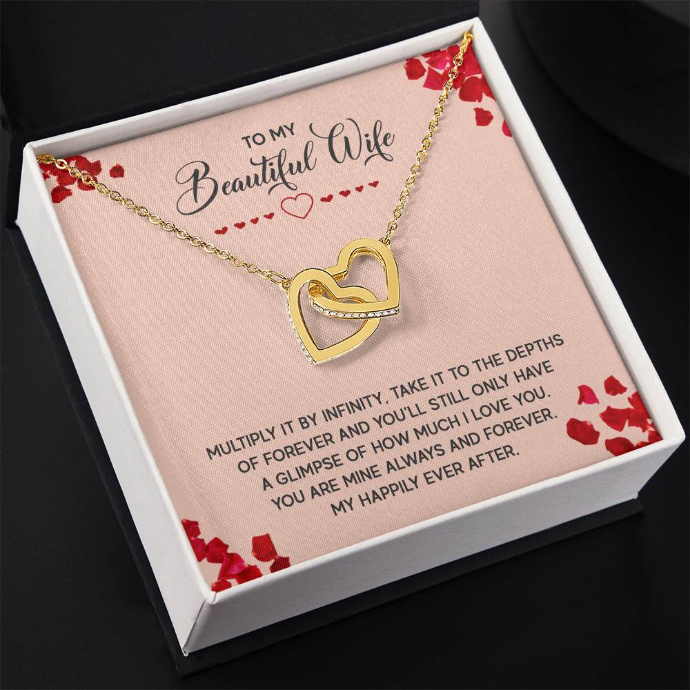 To My Beautiful Wife Necklace - Romantic Anniversary & Valentine’s Day Jewelry Gift from Husband to Wife - Interlocking Hearts Necklace