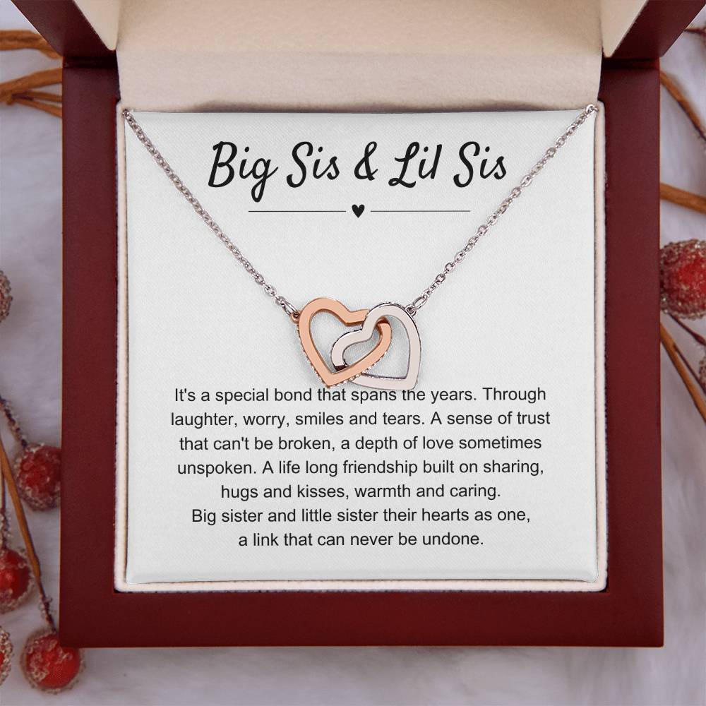Big Sis & Lil Sis Gift - It's a special bond that spans the years - Gift for Sisters - Interlocking Hearts Necklace