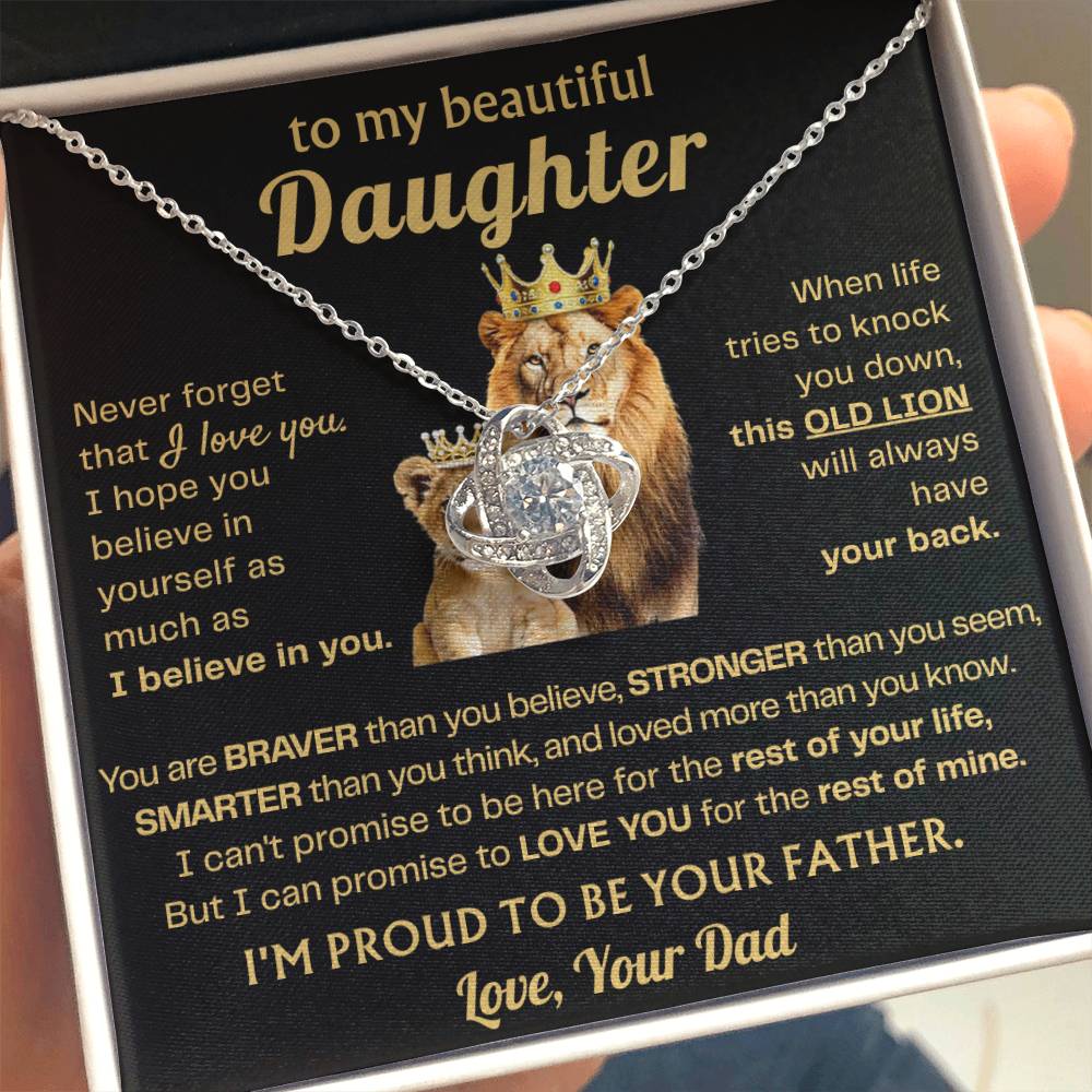 To My Beautiful Daughter Necklace - When life tries to knock you down - Daughter Present from Dad - Love Knot Necklace