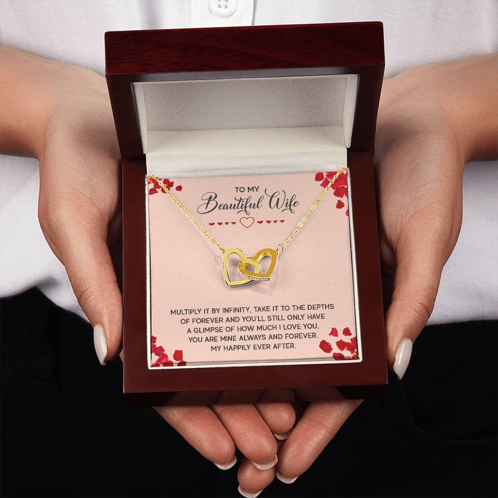 To My Beautiful Wife Necklace - Romantic Anniversary & Valentine’s Day Jewelry Gift from Husband to Wife - Interlocking Hearts Necklace