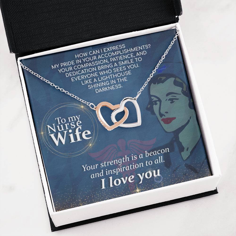 To My Nurse Wife Necklace - Romantic Keepsake Jewelry Gift from Husband for Special Days & Valentine’s Love - Interlocking Hearts Necklace