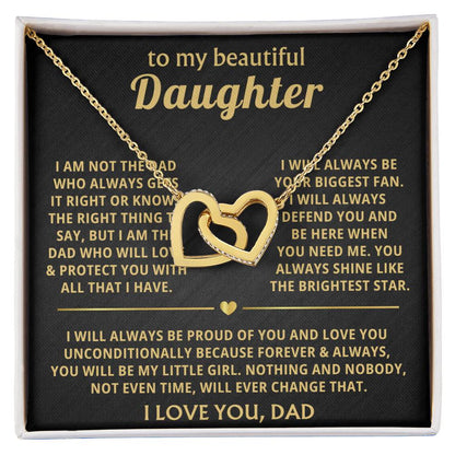 To My Daughter Necklace - Best Gift for Daughter from Dad - Interlocking Hearts Necklace