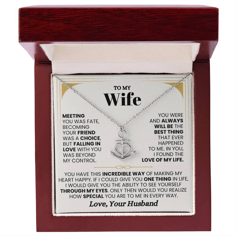 To My Wife Necklace - Emotional Love Jewelry Gift from Husband for Valentine’s Day & Birthday Happiness - Anchor Pendant Necklace