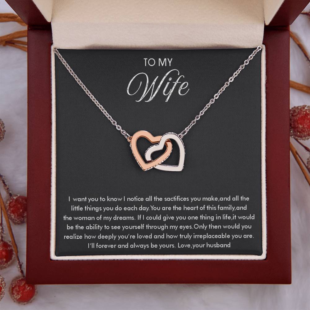 To My Wife Necklace - Thoughtful Gift from Husband to Wife - Interlocking Hearts Necklace