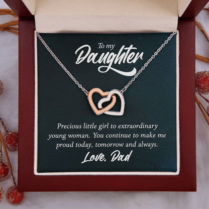 To My Daughter Necklace - Best Proud Dad Jewelry Gift for Daughter’s Special Days & Celebrations - Interlocking Hearts Necklace