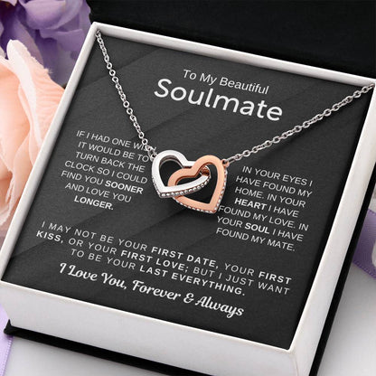 To My Beautiful Soulmate Necklace - Soulmate Necklace Gift for Surprises & Love Moments - Interlocking Hearts Necklace