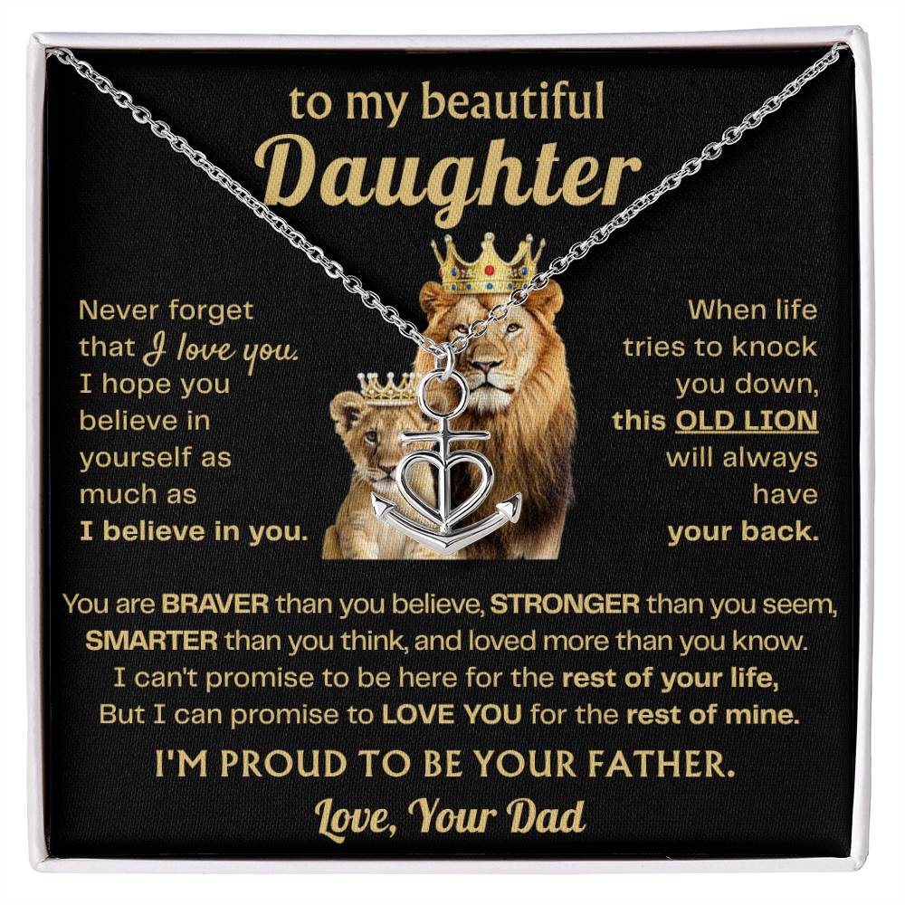 To My Daughter Necklace - Proud Dad to Daughter Jewelry for Birthday, Graduation & Special Celebrations - Anchor Pendant Necklace