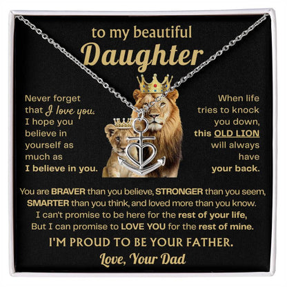 To My Daughter Necklace - Proud Dad to Daughter Jewelry for Birthday, Graduation & Special Celebrations - Anchor Pendant Necklace
