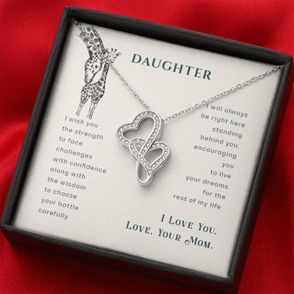 To My Daughter Necklace - Meaningful Daughter Gift from Mom for Forever Love & Support - Heart-to-heart Pendant Necklace
