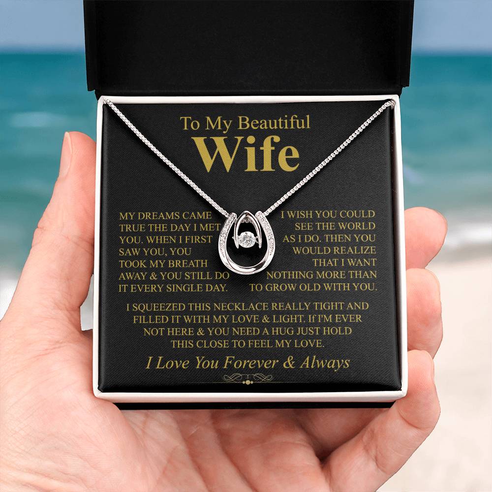 To My Wife Necklace - Emotional Love Jewelry Gift from Husband for Valentine’s Day & Birthday Happiness - Lucky In Love Necklace
