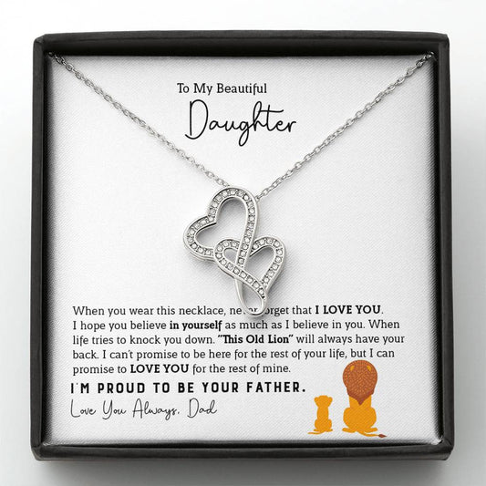 To My Daughter Necklace - I am so proud to be your father - Daughter Gift from Dad - Heart-to-heart Pendant Necklace