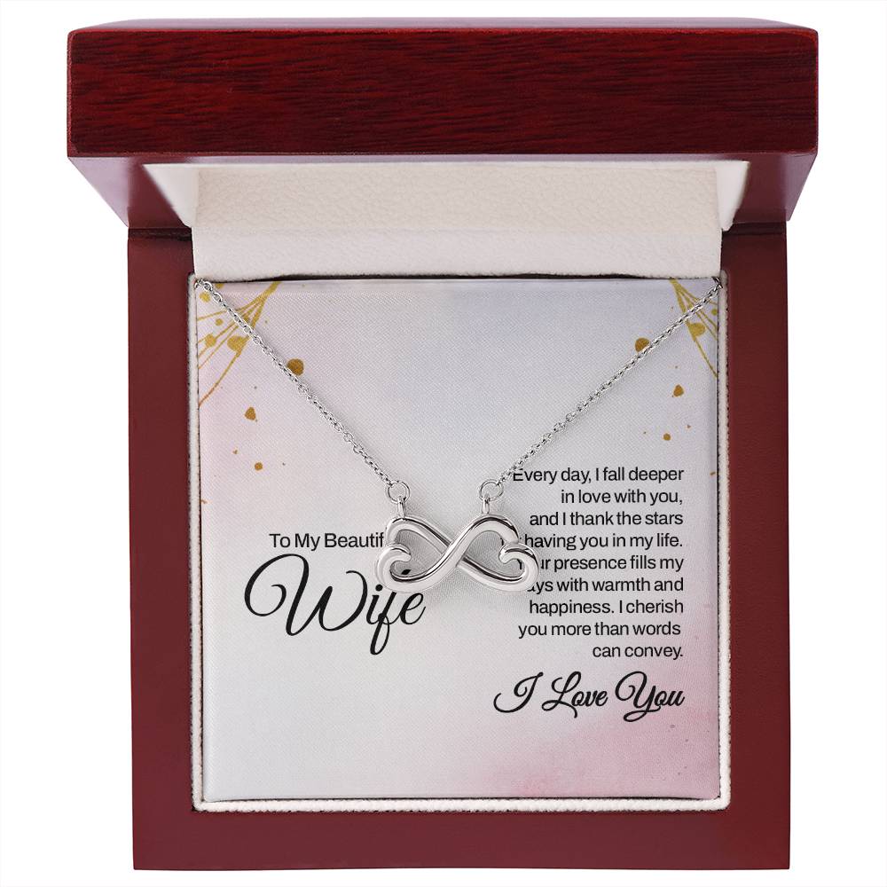 To My Beautiful Wife Necklace - Emotional Love Jewelry Gift from Husband for Valentine’s Day & Birthday Happiness - Endless Love Necklace