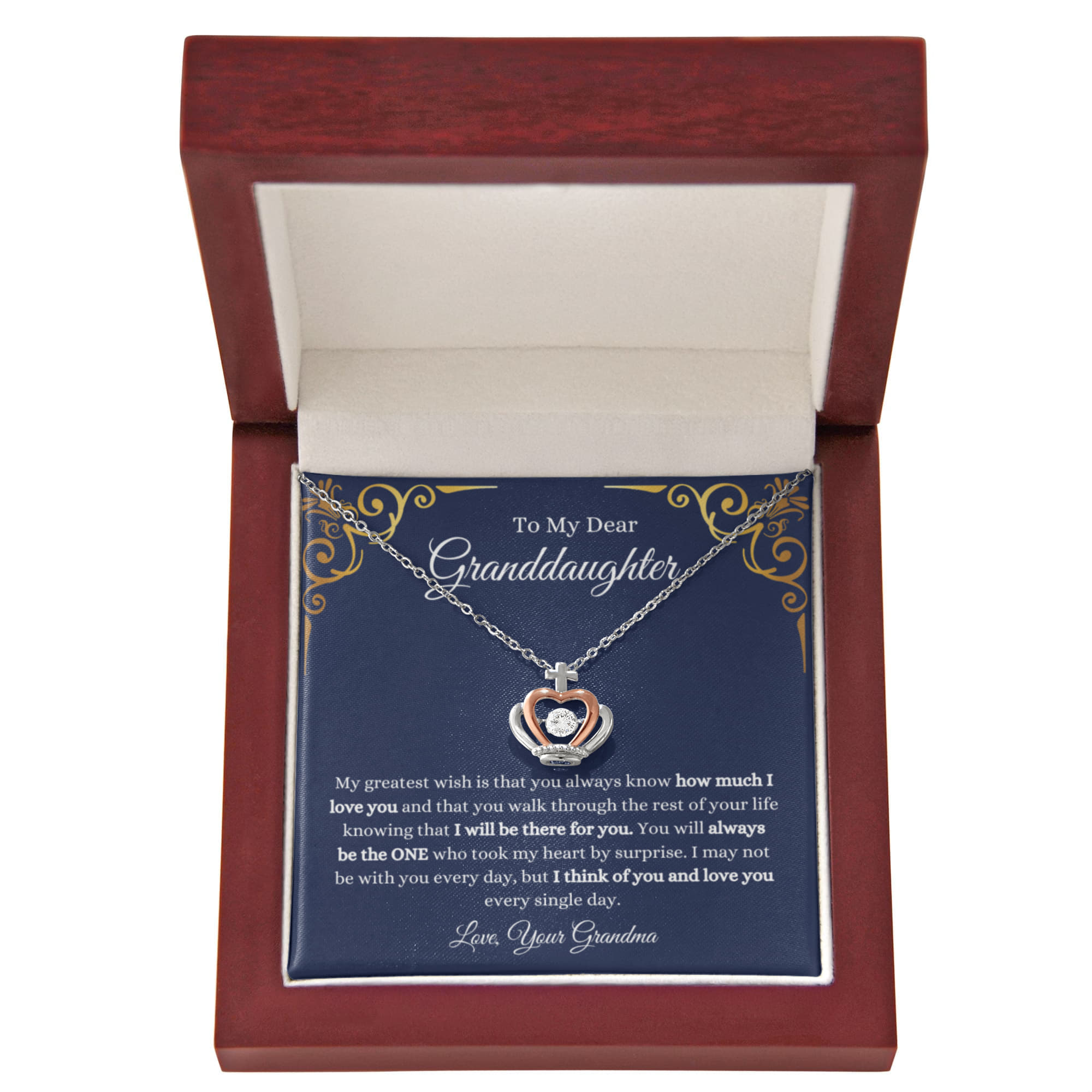 To My Granddaughter Necklace – Jewelry for Granddaughter’s Graduation & Birthday from Grandma – Crown Pendant Necklace