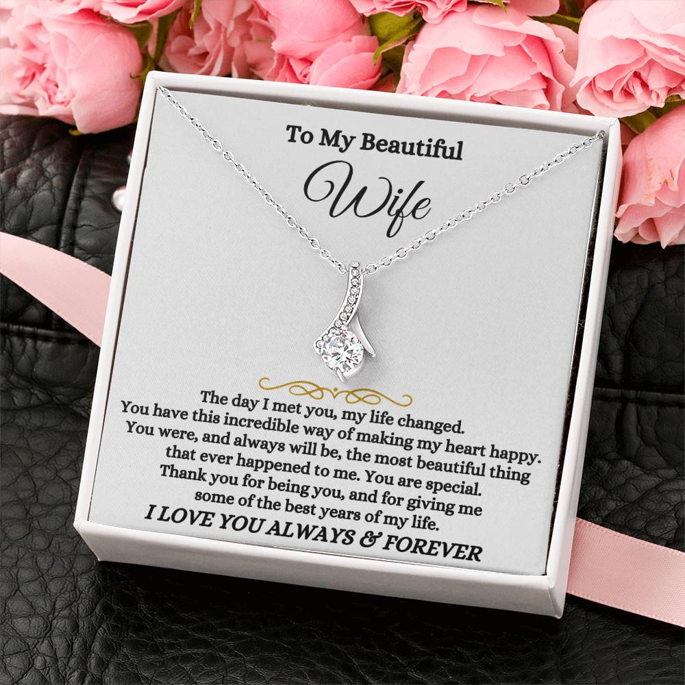 To My Beautiful Wife Necklace - Romantic Everyday Jewelry Gift from Husband for Birthday, Valentine’s Day & Just Because - Alluring Beauty Necklace