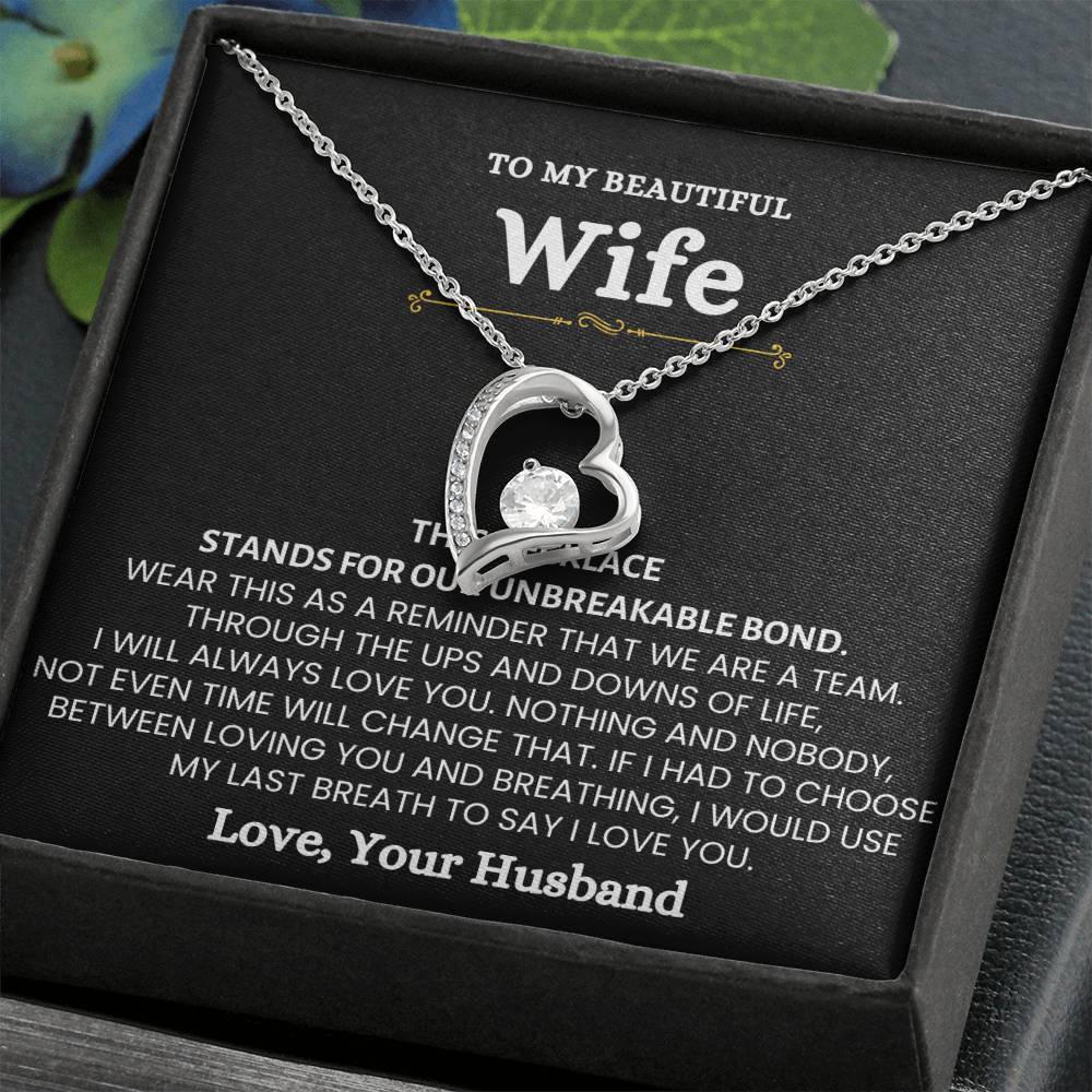 To My Beautiful Wife Necklace - Loving Husband Gift for Christmas, Valentine’s Day & Birthday Celebrations - Forever Love Necklace