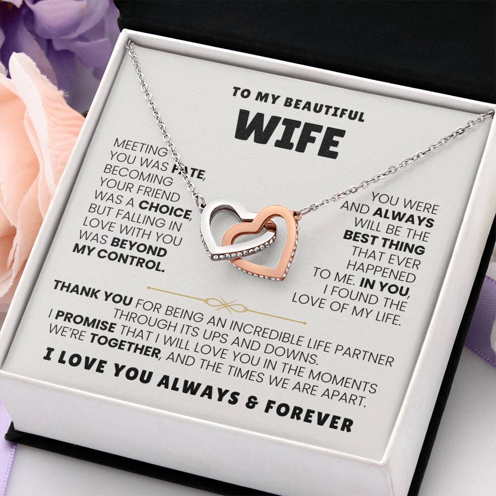 To My Wife Necklace - Holiday & Valentine’s Day Gift from Husband - Interlocking Hearts Necklace