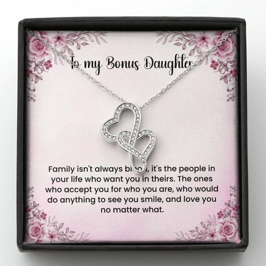 To My Bonus Daughter Necklace - Heart-to-heart Pendant Necklace - Gift for Bonus Daughter