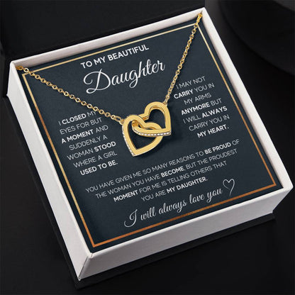 To My Daughter Necklace – Daughter Necklace for Graduation & Birthday Events – Interlocking Hearts Necklace